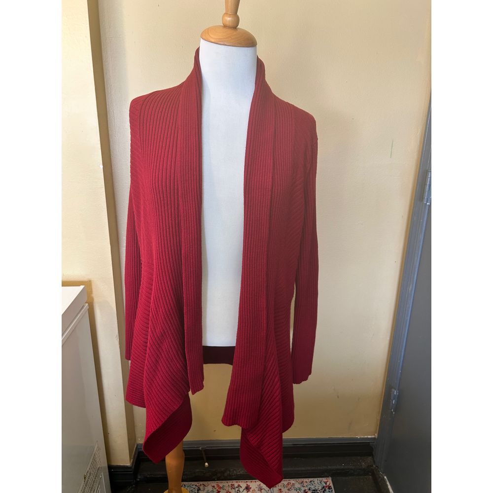White‎ House Black Market Drape Open Front Cardigan Sweater Deep Wine Medium